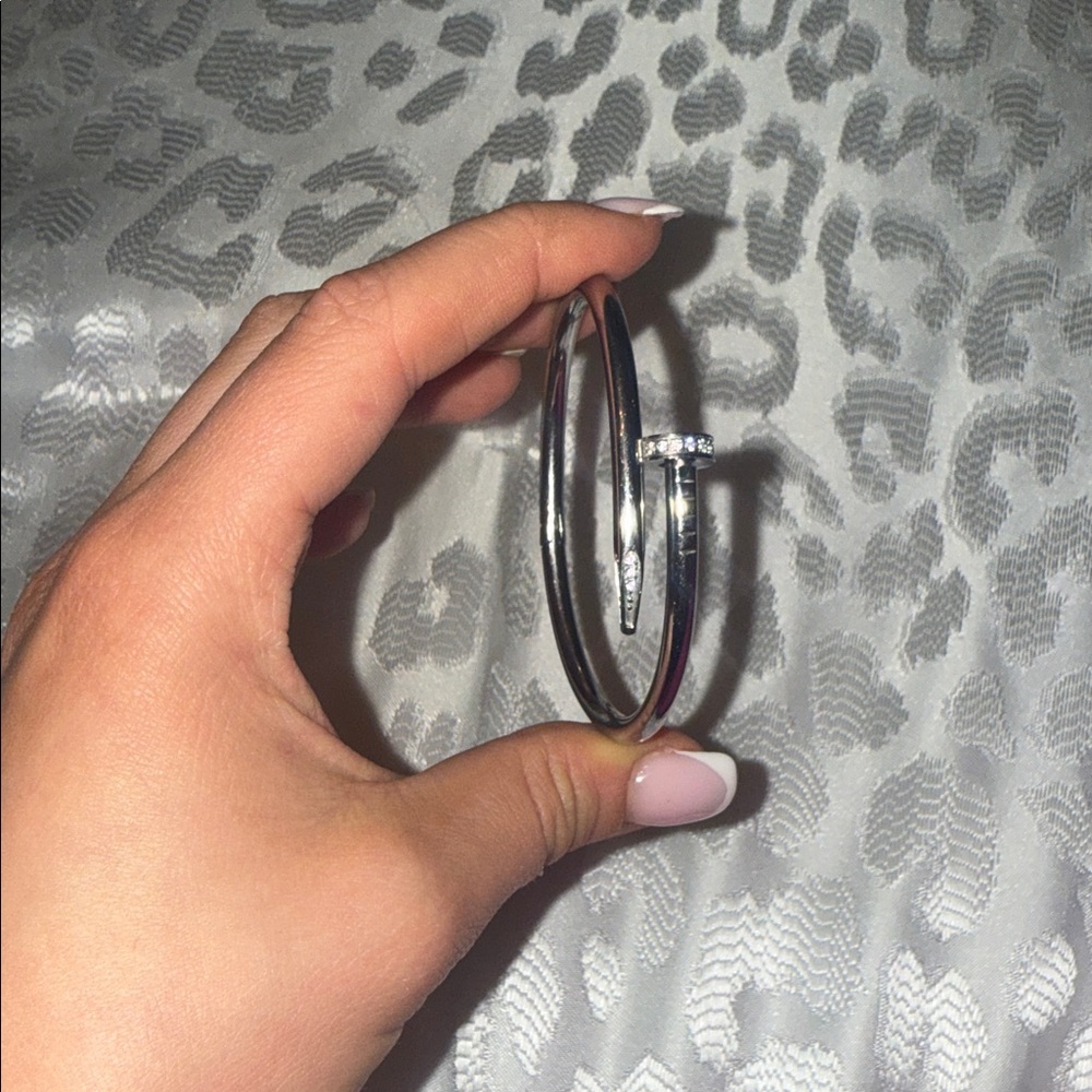 Silver screw Bangle with Rhinestone Accent